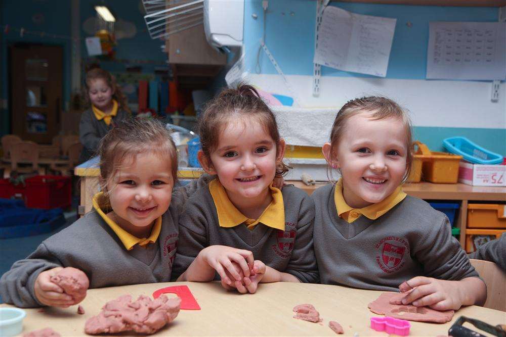 Left to right: Jessie, Jessica and Michelle, pupils at St Michael's Roman Catholic Primary School in Hills Terrace, Chatham