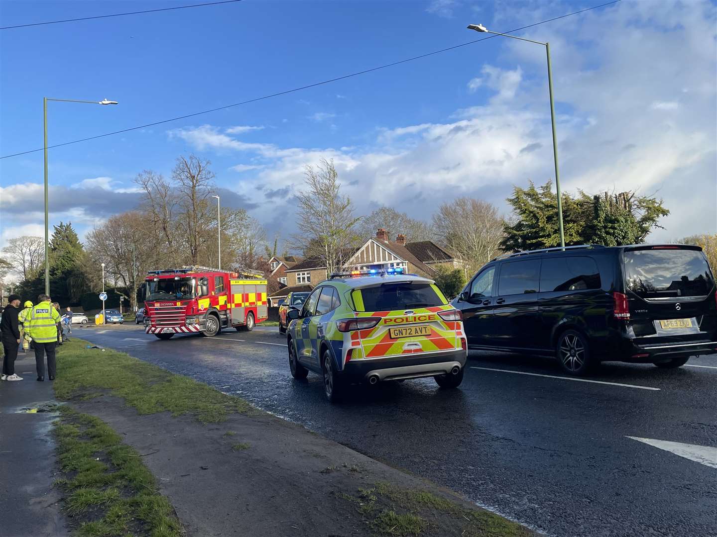 Police and fire crews at the accident on the A25 near Sevenoaks