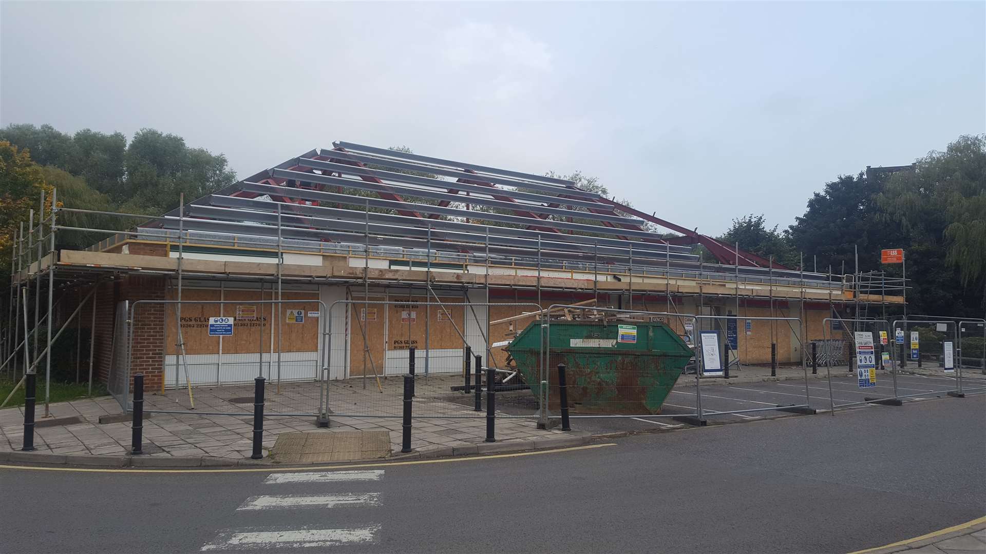 The destroyed Tesco Express site was surrounded by fencing to keep people out as repairs got under way