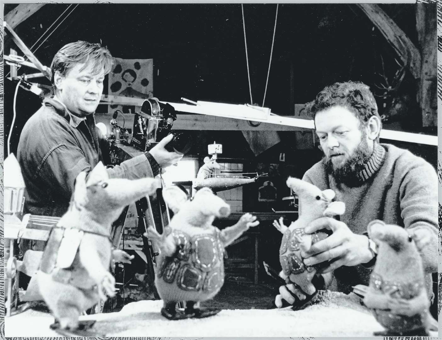 Oliver Postgate, left, on the set of the Clangers with Peter Firmin. Picture: Smallfilms