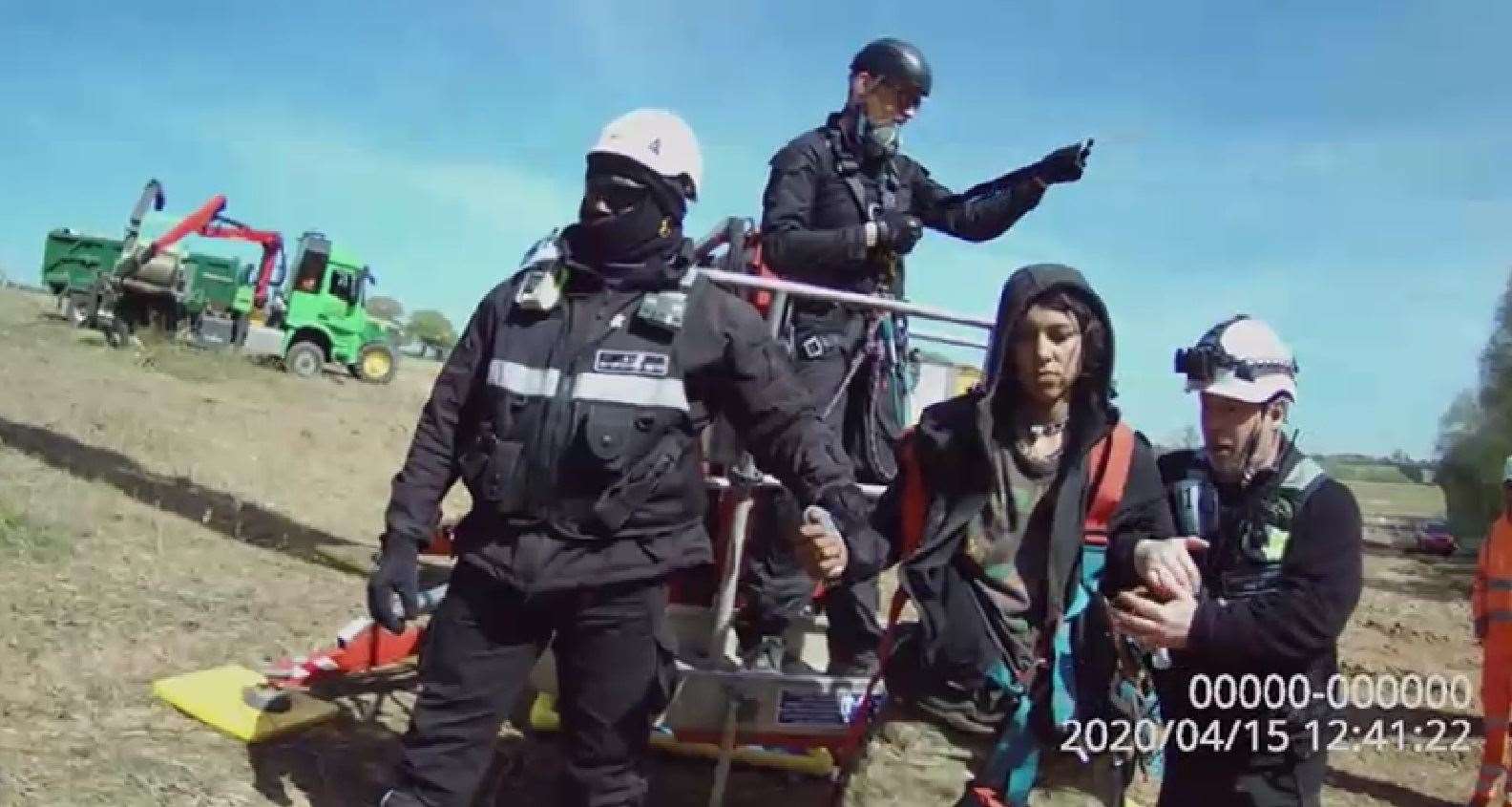 Anti-HS2 protester Elliott Cuciurean was detained at Crackley Woods in April 2020 (HS2 Ltd/PA)