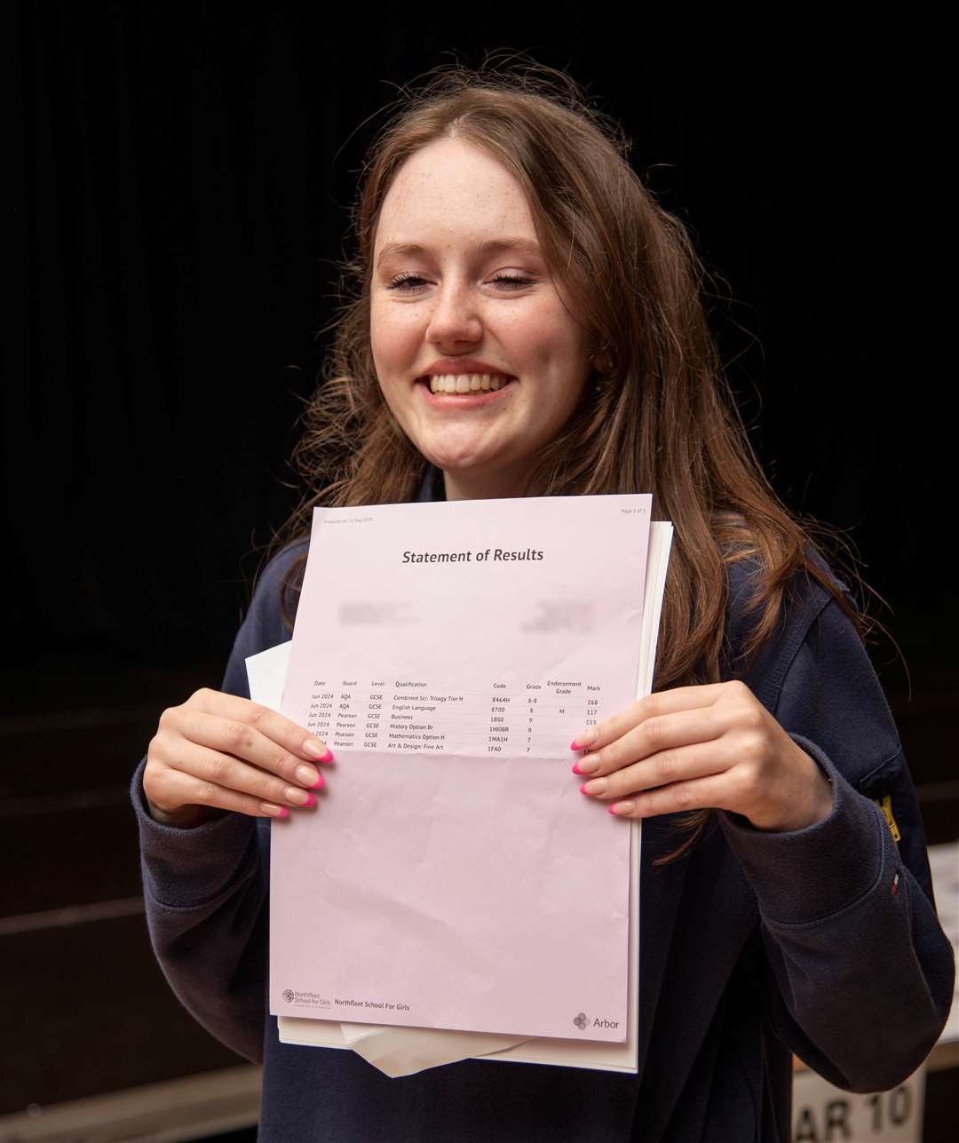 Chloe Croxford is celebrating her excellent set of GCSE results at Northfleet School for Girls