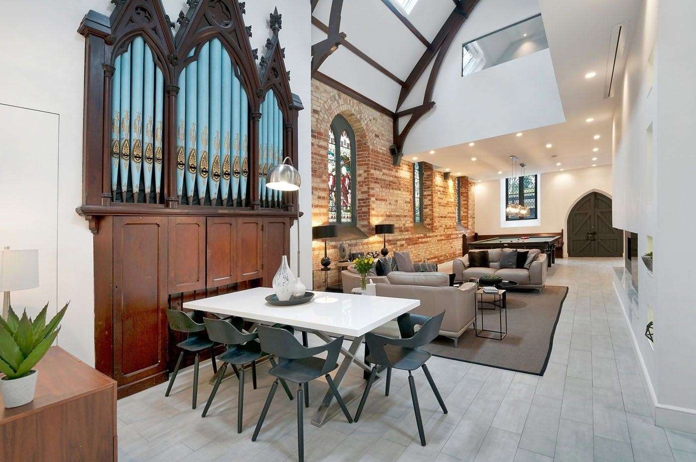 An organ stands in the dining area of The Church House in Snodland