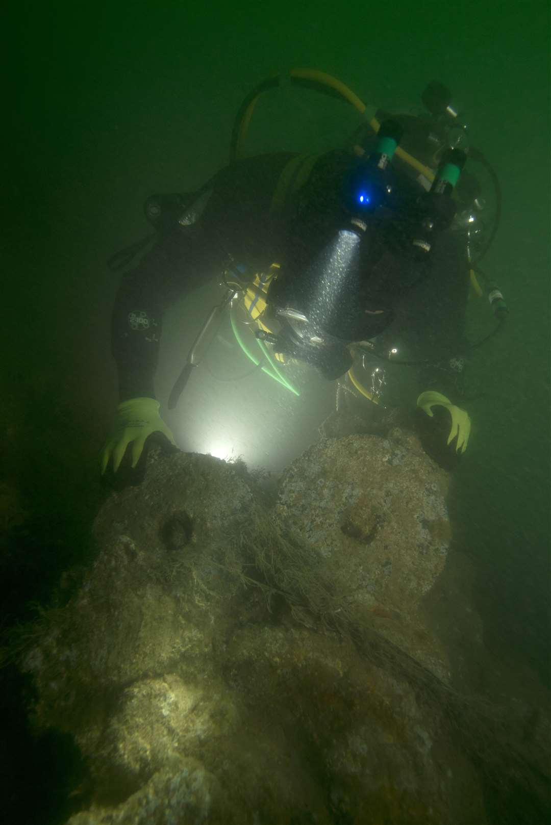 A diver checks the Northumberland's pulley sheaves. Picture: Michael Pitts