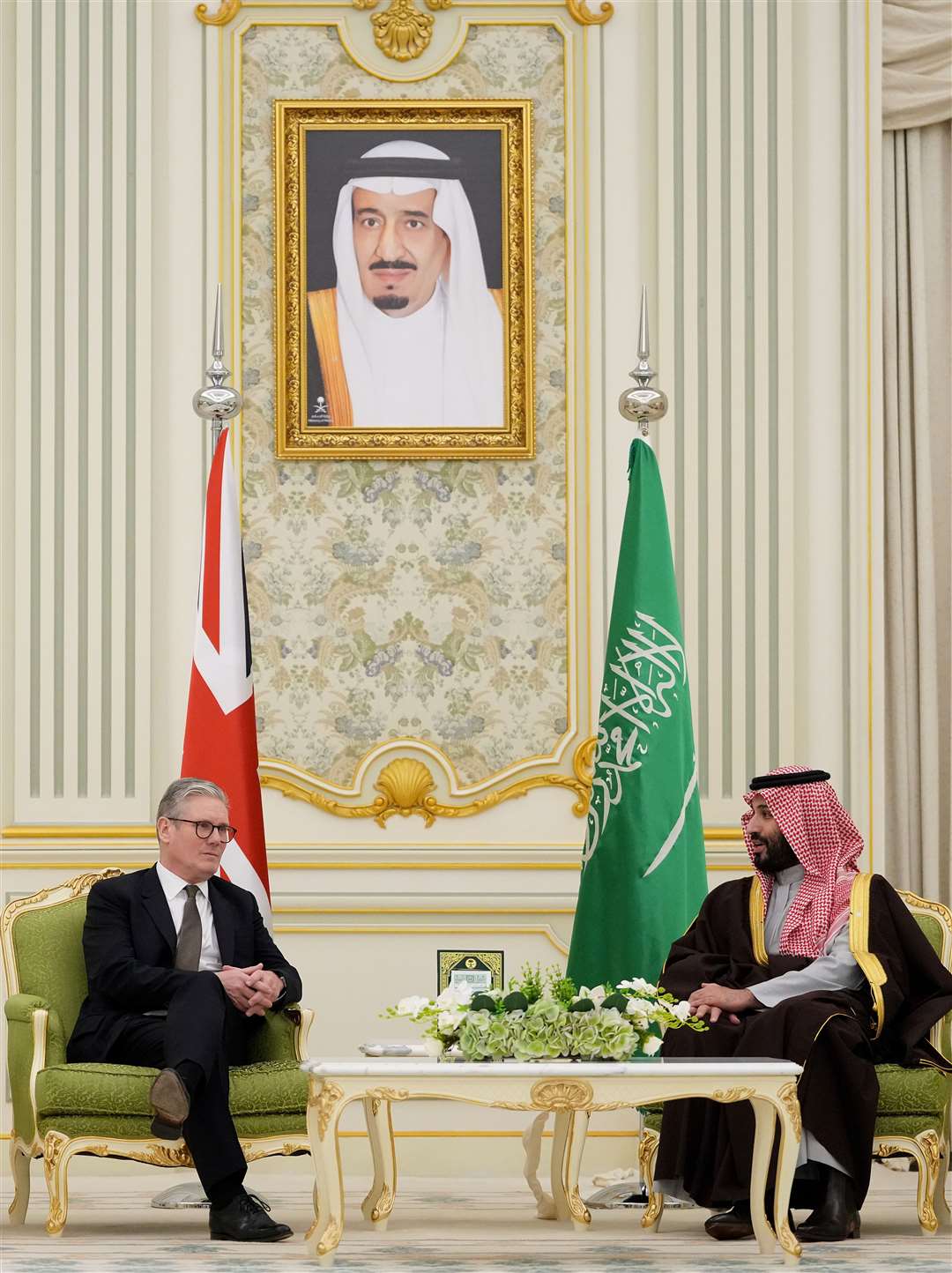 Prime Minister Sir Keir Starmer with Mohammed bin Salman Al Saud at the Royal Court in Riyadh (Kirsty Wigglesworth/PA)