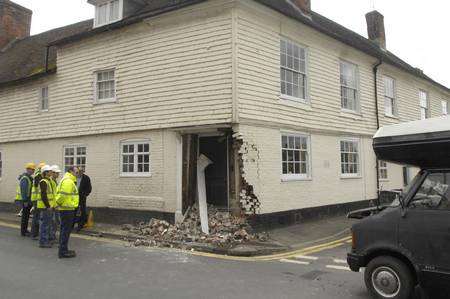 The camper van left a pile of bricks outside a house in Wye