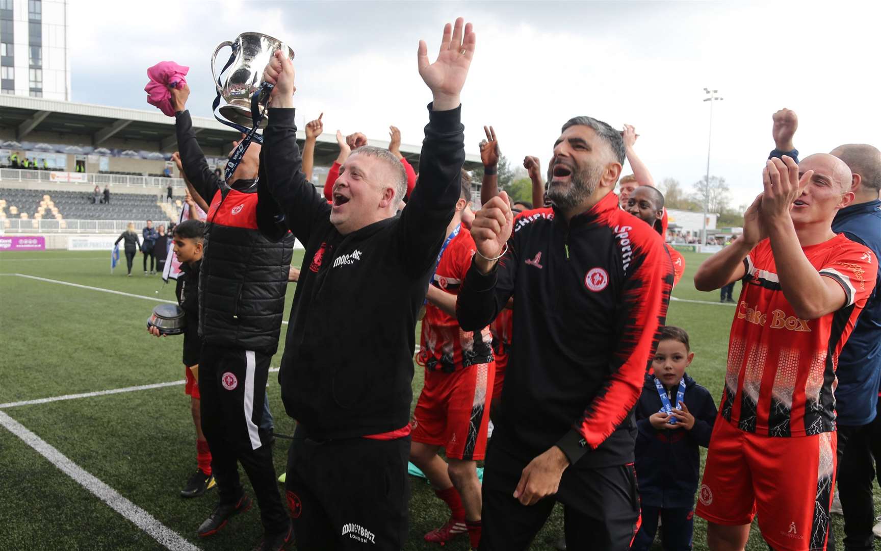 Punjab celebrate their Trophy triumph in front of their fans at Maidstone's Gallagher Stadium. Picture: PSP Images