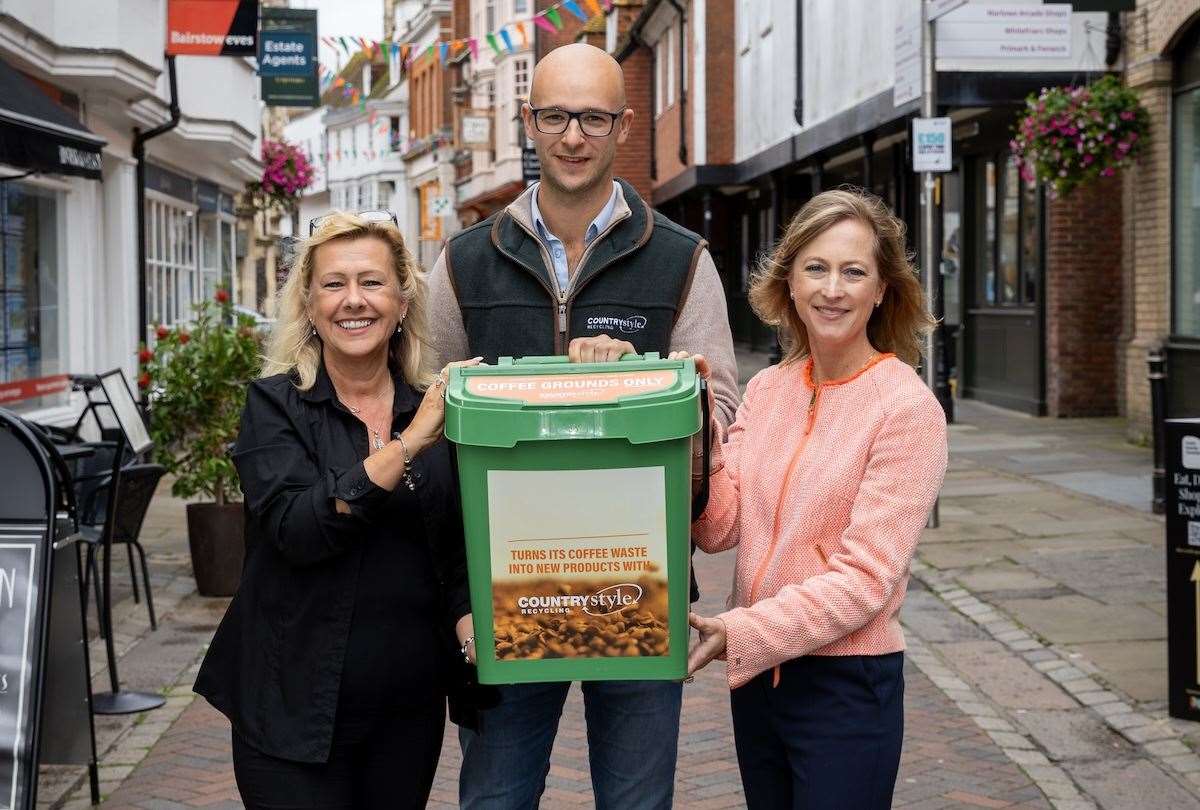 Anna Carpenter, owner of Cafe No.35, Countrystyle Recycling CEO Martin Heathcote and Canterbury BID chief Lisa Carlson