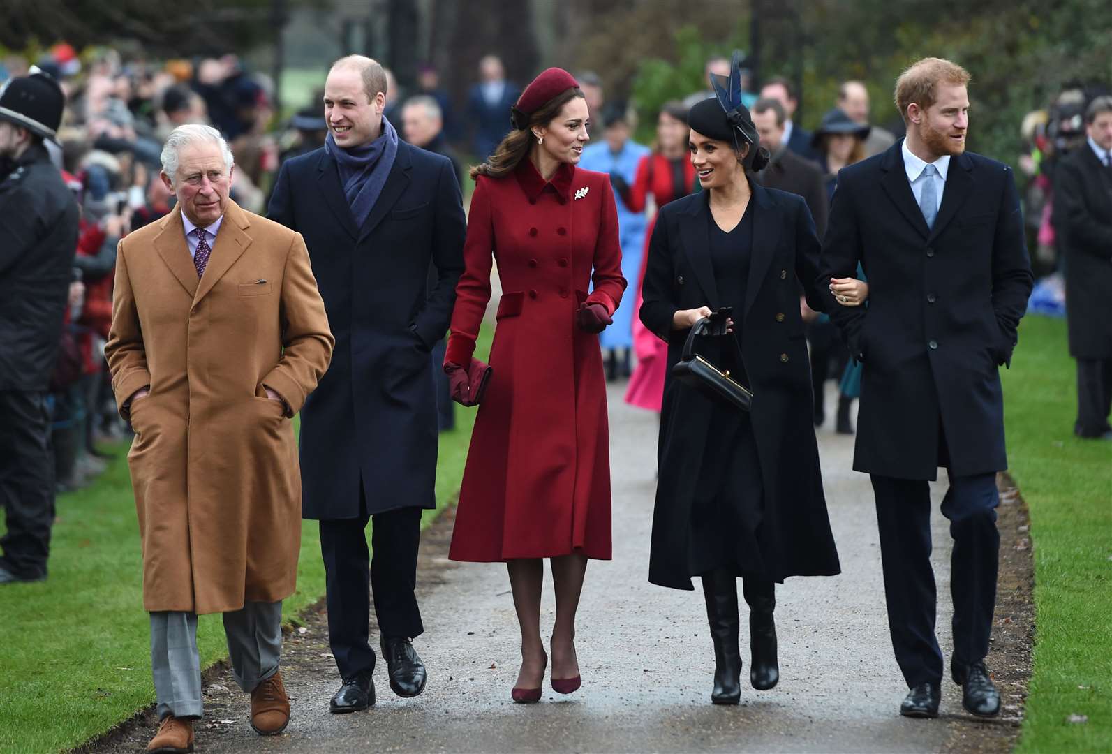 The Prince of Wales, the Cambridges and the Sussexes on Christmas Day in 2018 (Joe Giddens/PA)