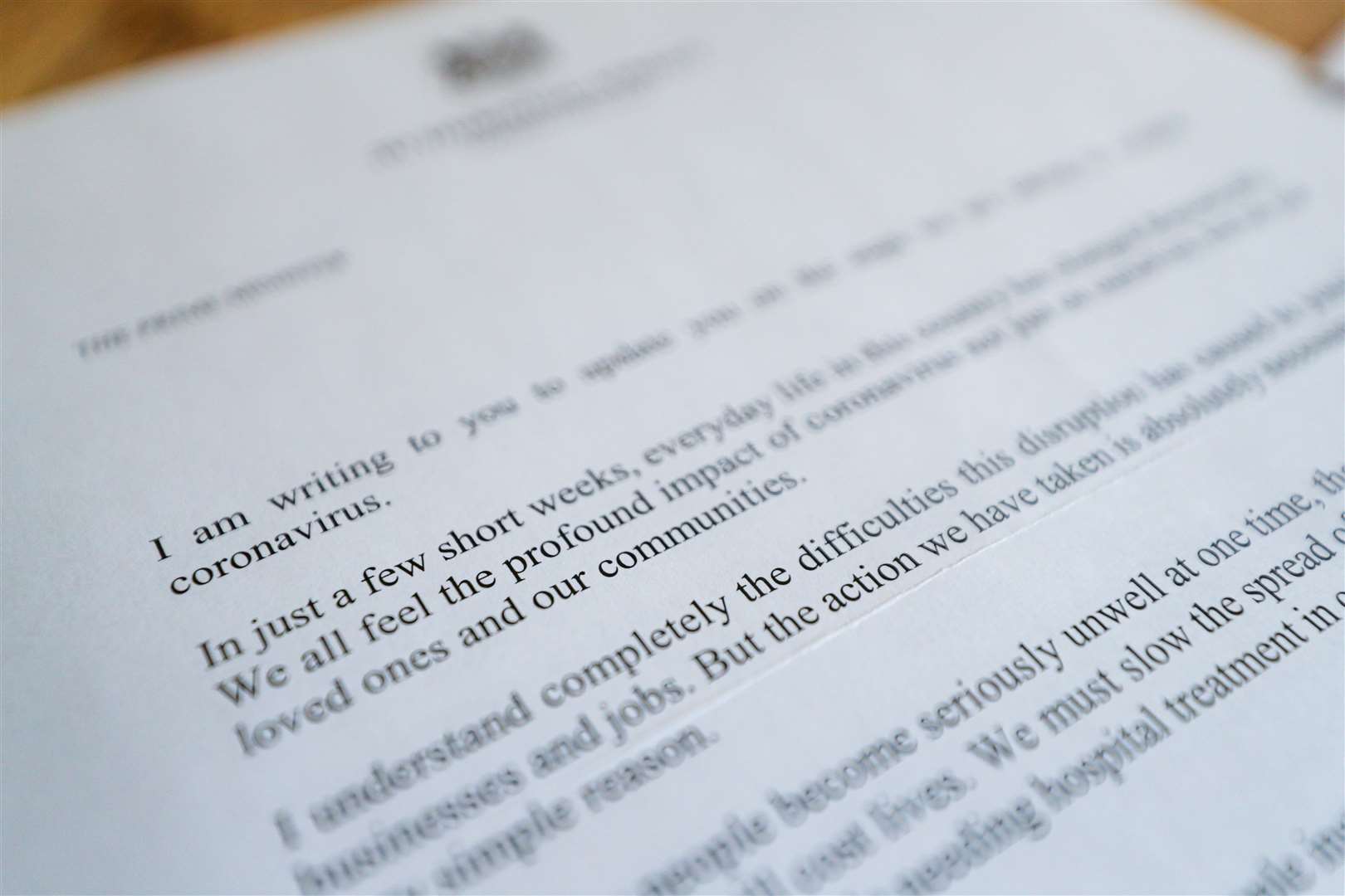 A letter from Prime Minister Boris Johnson to UK residents urging them to stay at home (Scott Wilson/PA)