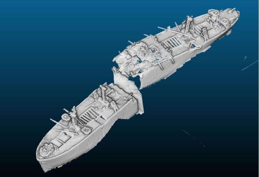 Latest multi-beam sonar 'photograph' of the wreck of the SS Richard Montgomery taken in September 2021. Picture: Maritime and Coastguard Agency