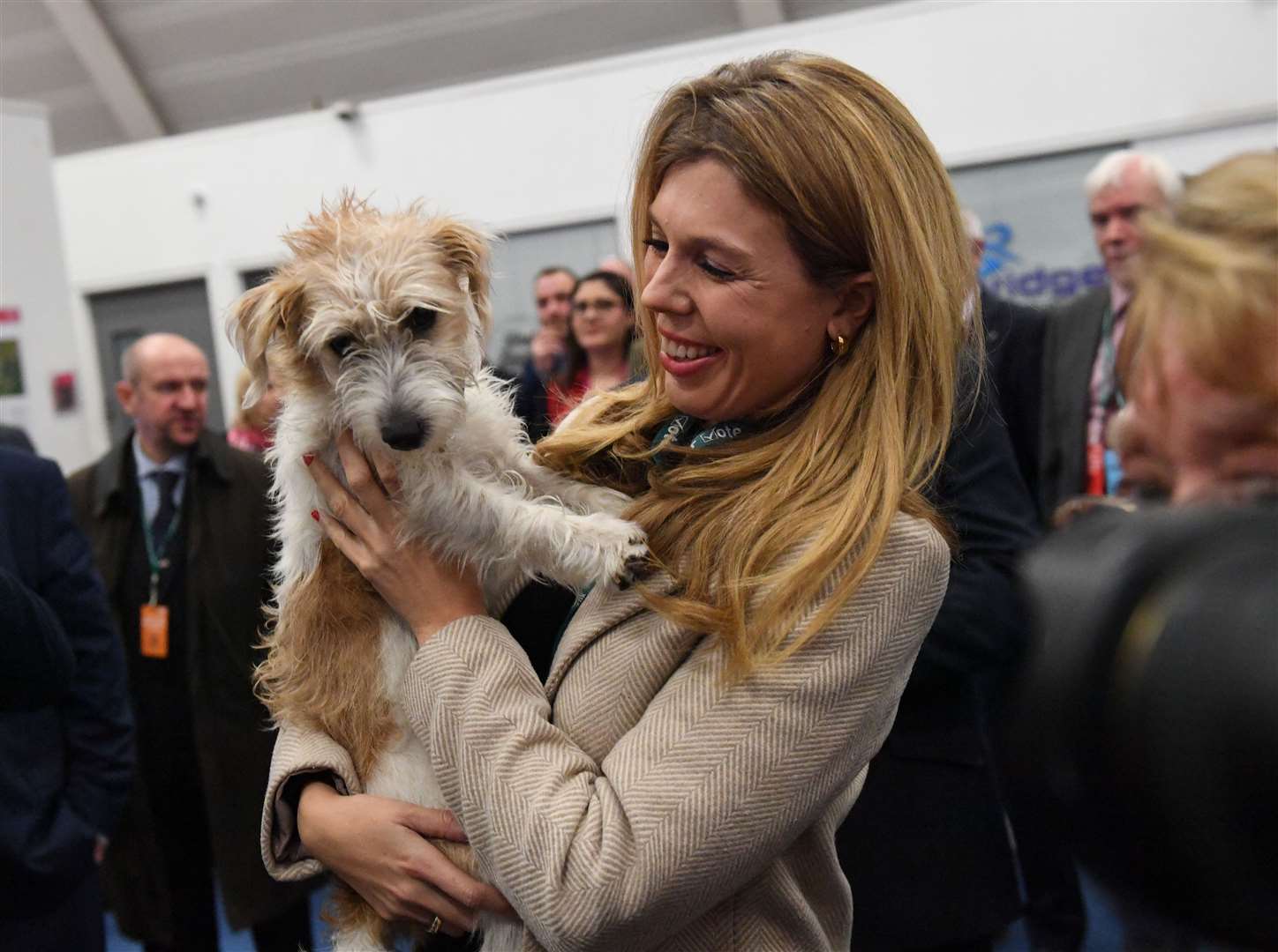 Boris Johnson’s partner Carrie Symonds and dog Dilyn (Stefan Rousseau/PA)