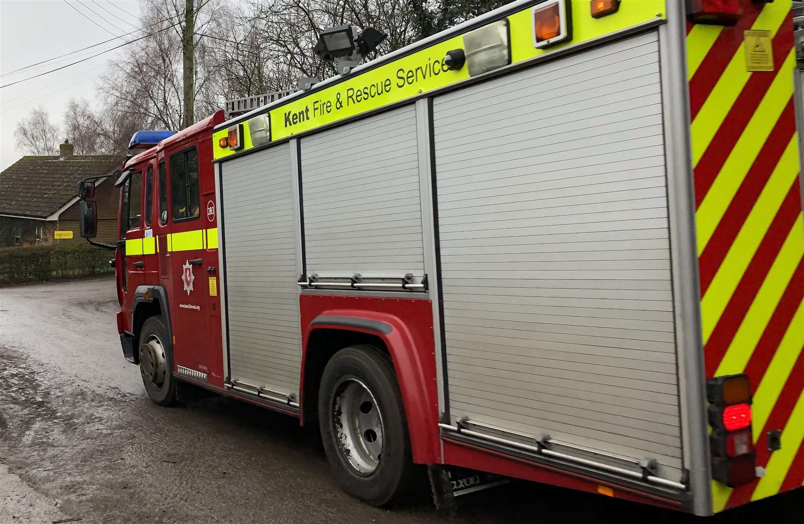 One fire engine is still at the scene of the barn fire. Stock image.