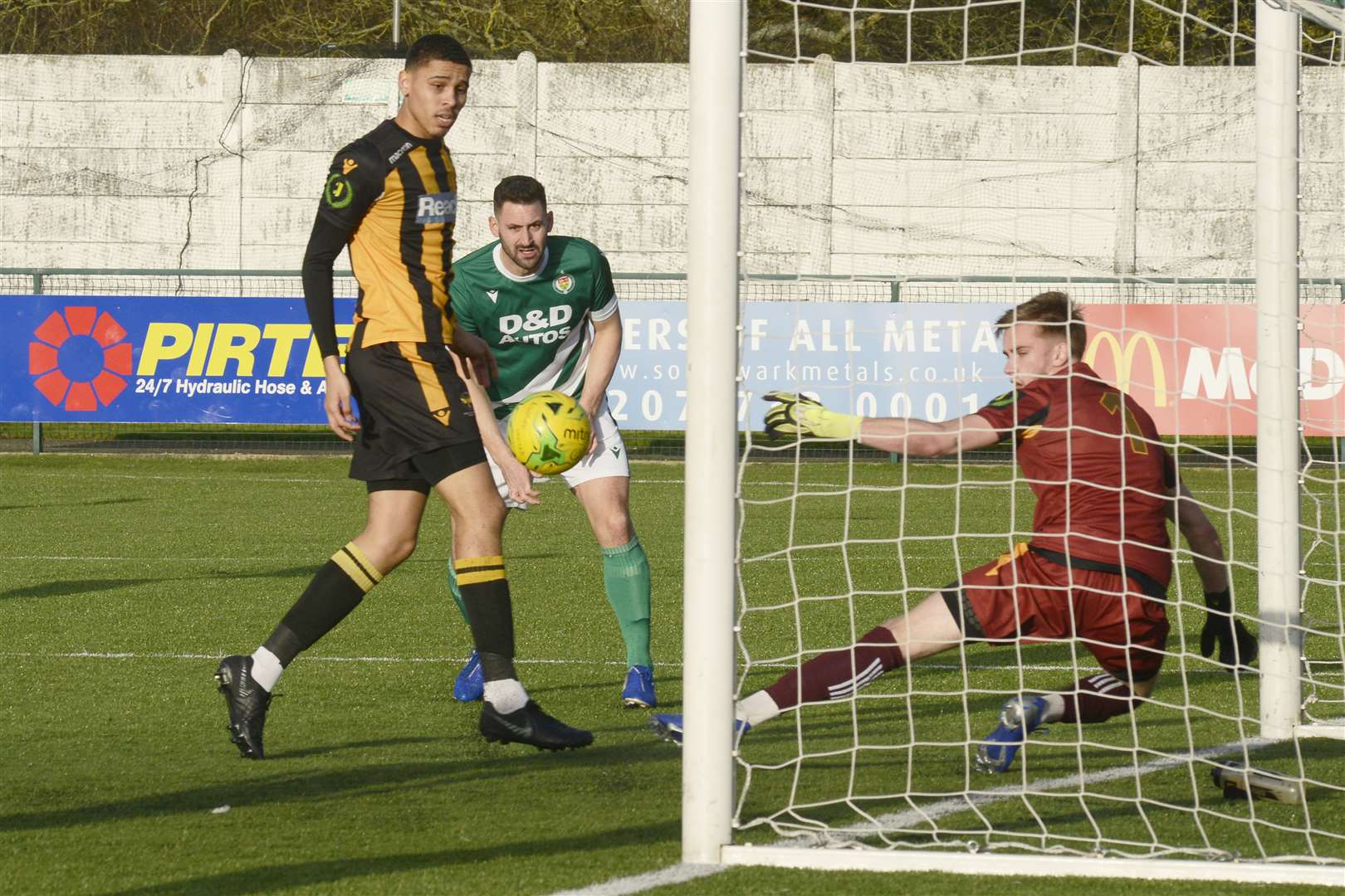 Jay May heads in for Ashford United last season Picture: Paul Amos