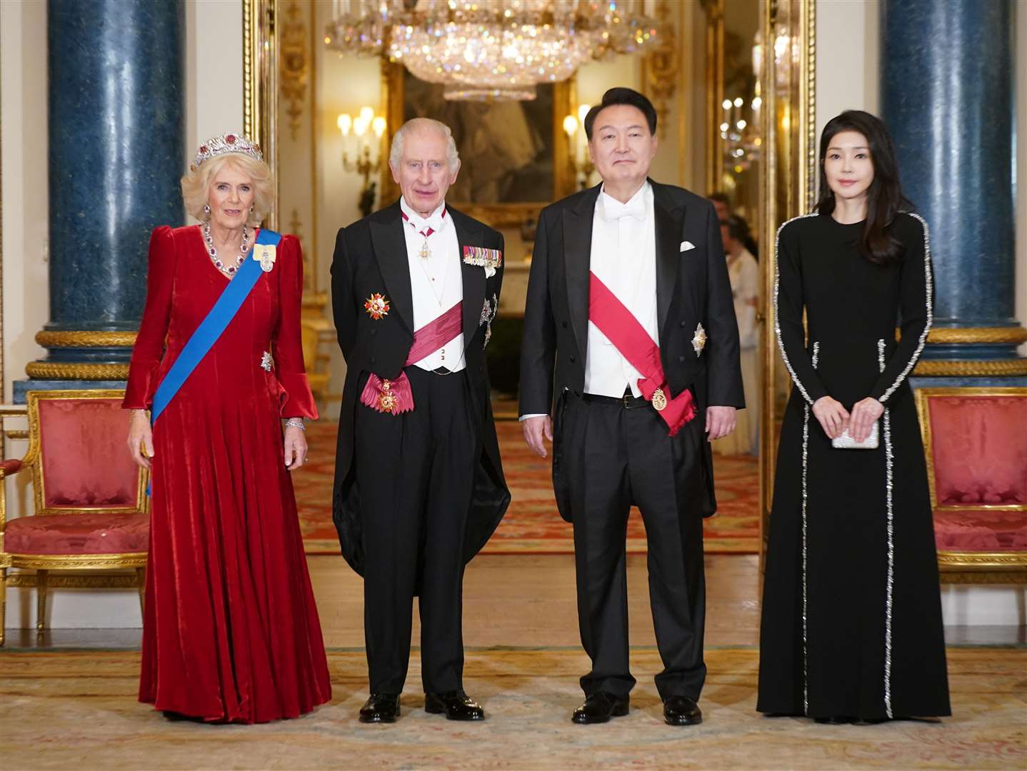 The Queen and King with President Yoon Suk Yeol and his wife Kim Keon Hee (Yui Mok/PA)