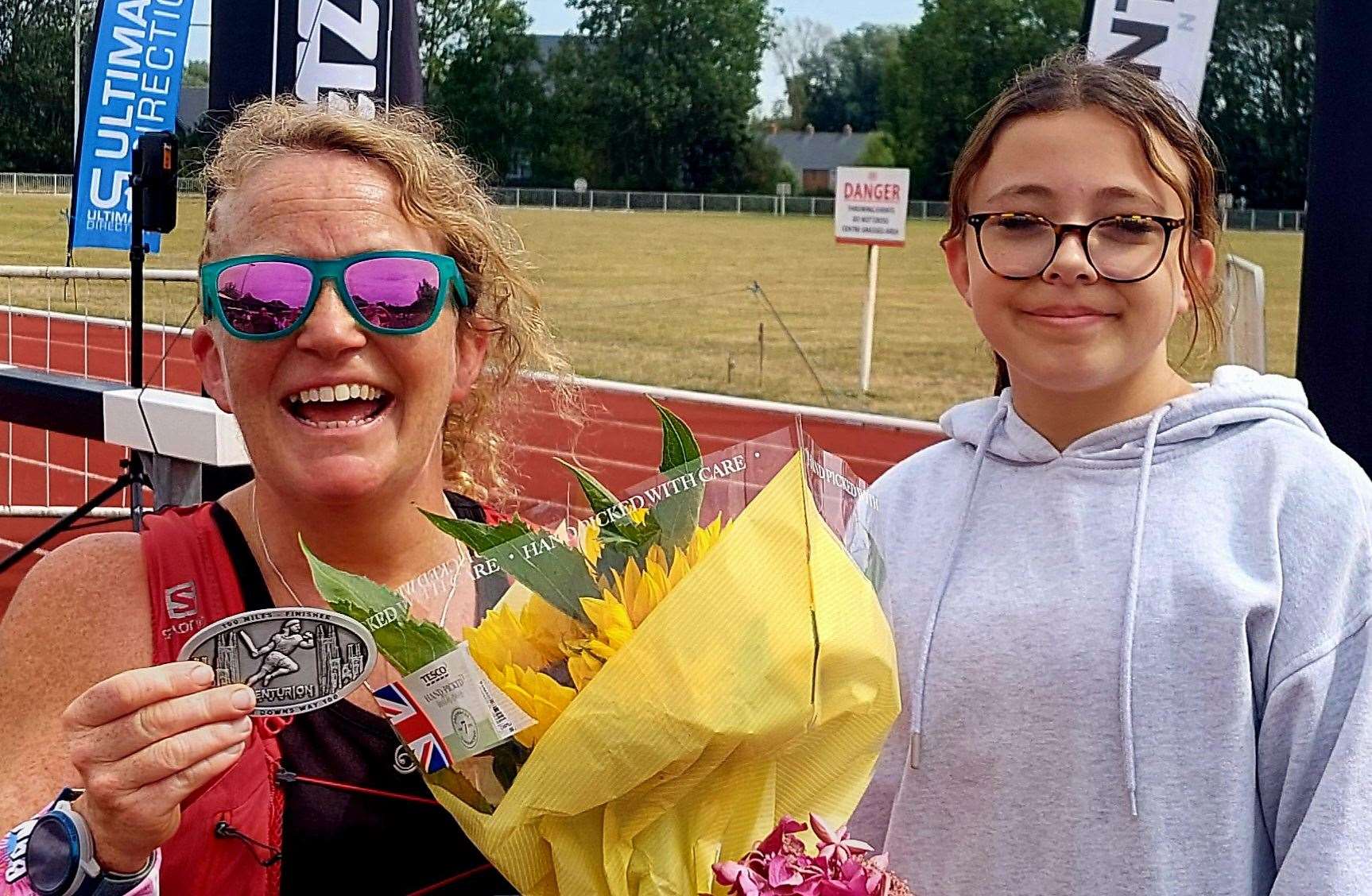 Jodie Jackman with her daughter Ruby at the finish line