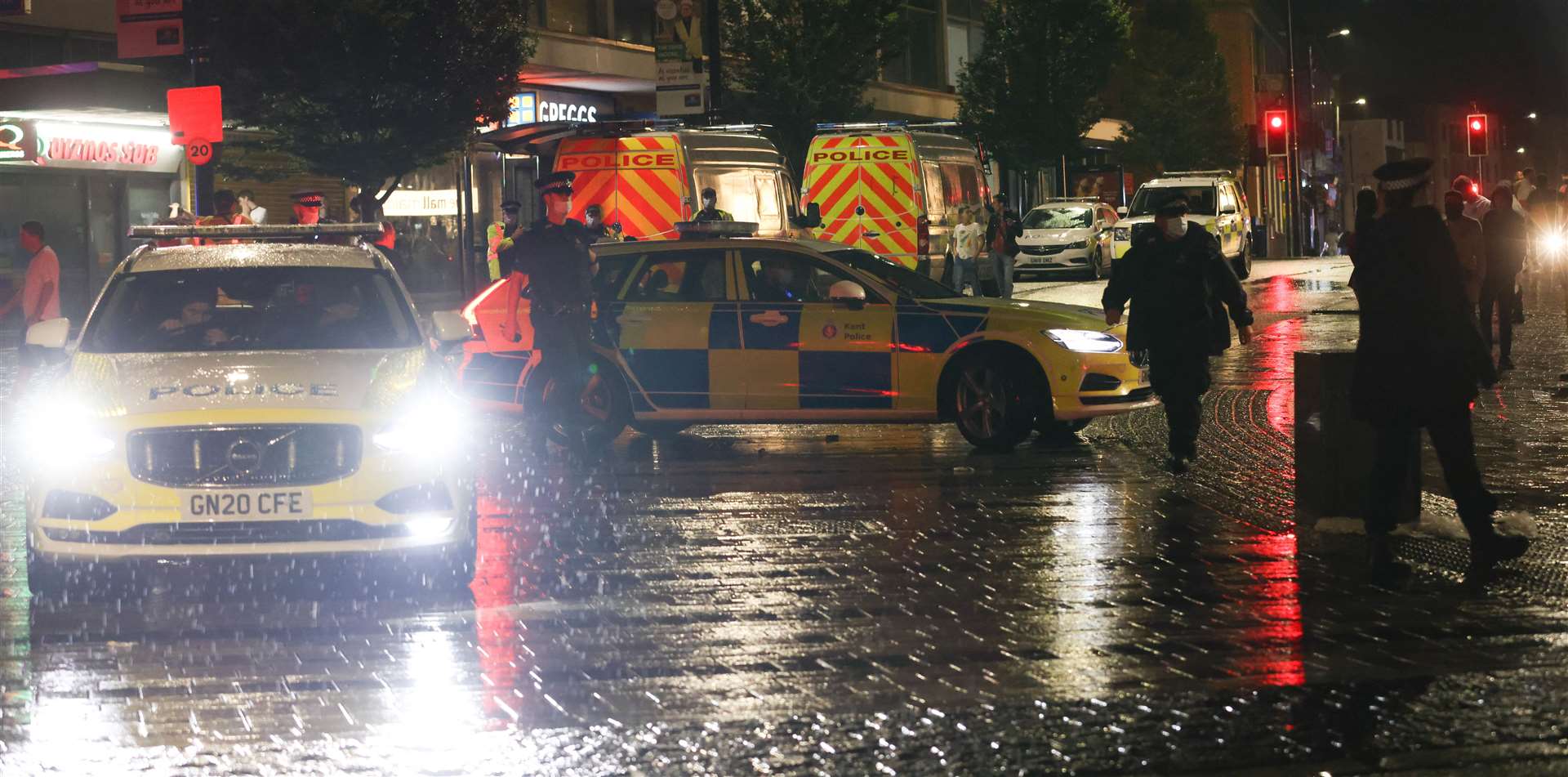 Police in force in Maidstone town centre on Sunday, July 11 2021 after England lost to Italy in the Euro 2020 final. Picture: UKNIP