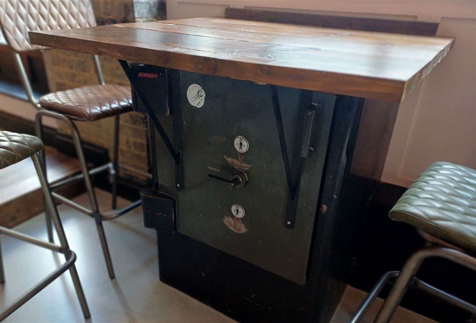 The deposit box that has been converted into a table