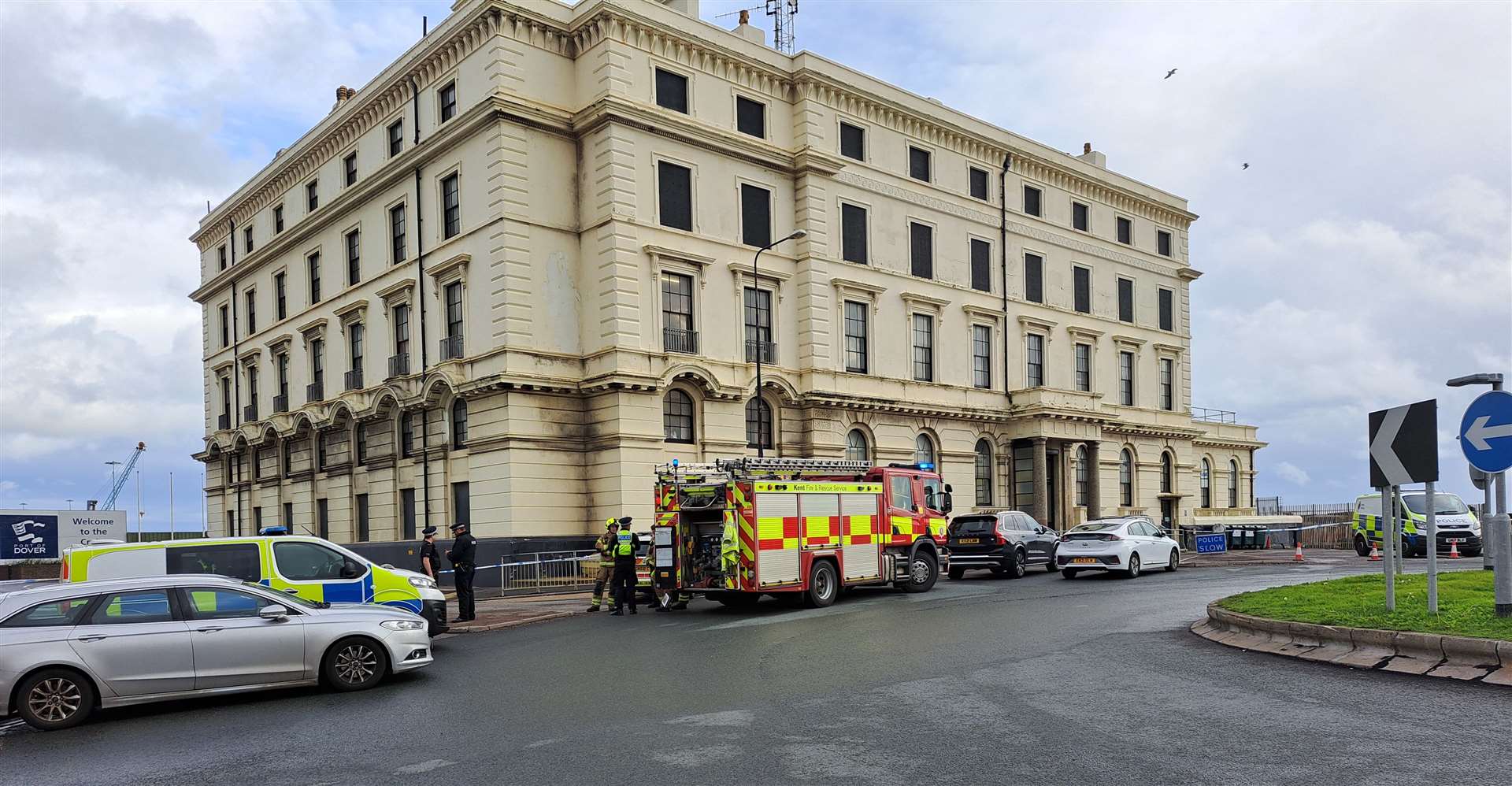 Emergency services in Dover following the petrol bomb attack Photo: Sam Lennon