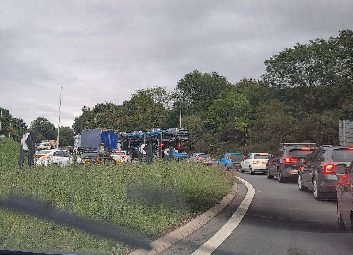 Queues on the M2 going back to Stockbury after a crash