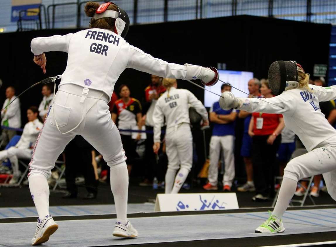 Kate French in fencing action for Great Britain