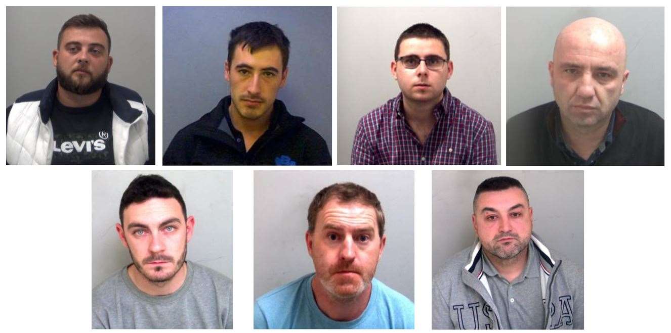 Alexandru-Ovidiu Hanga, Christopher Kennedy, Eamonn Harrison and Gheorghe Nica (top row, left to right), Maurice Robinson, Ronan Hughes and Valentin Calota (bottom row, left to right) (Essex Police/PA)