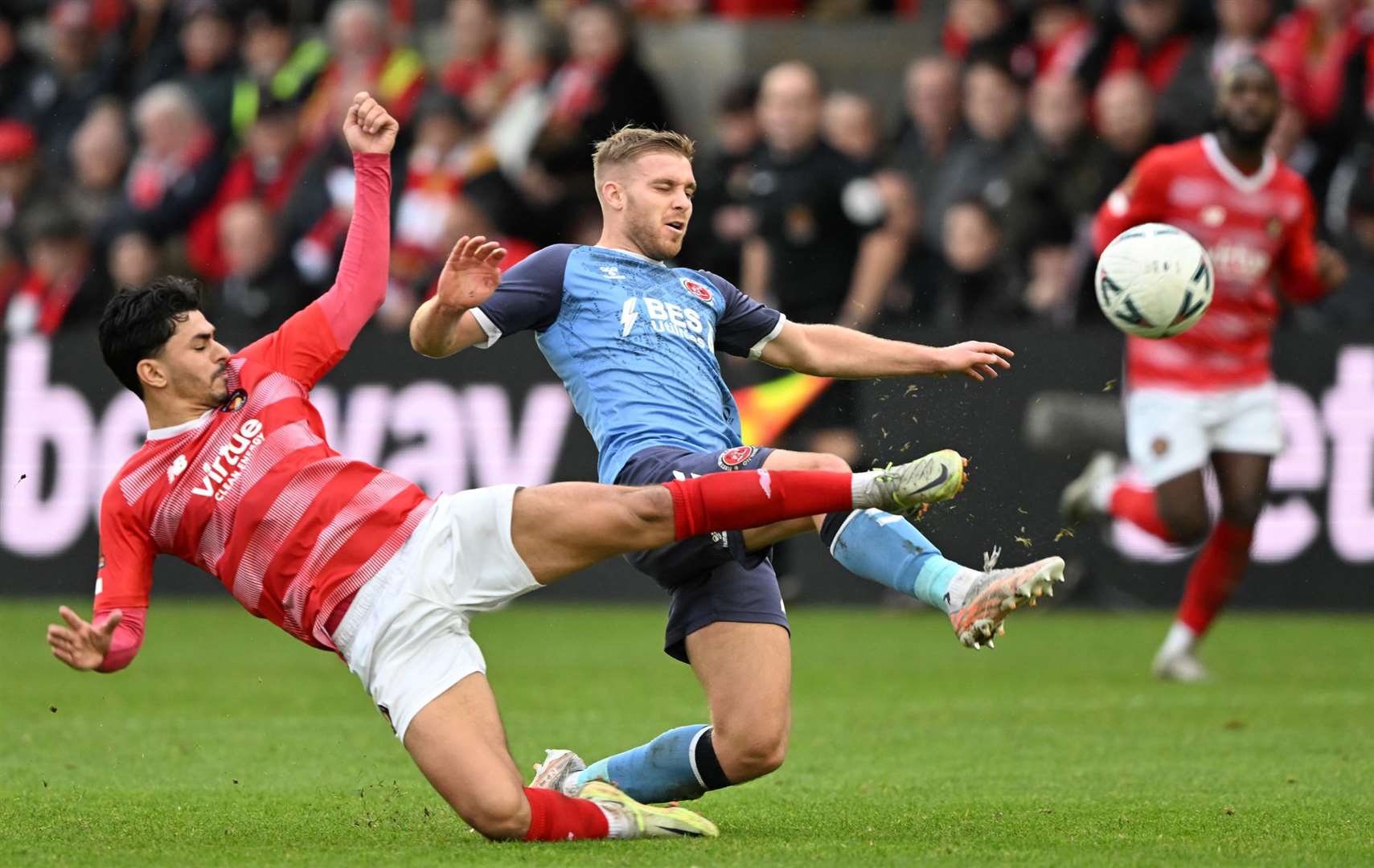 Ebbsfleet's Toby Edser in the thick of the midfield battle. Picture: Keith Gillard