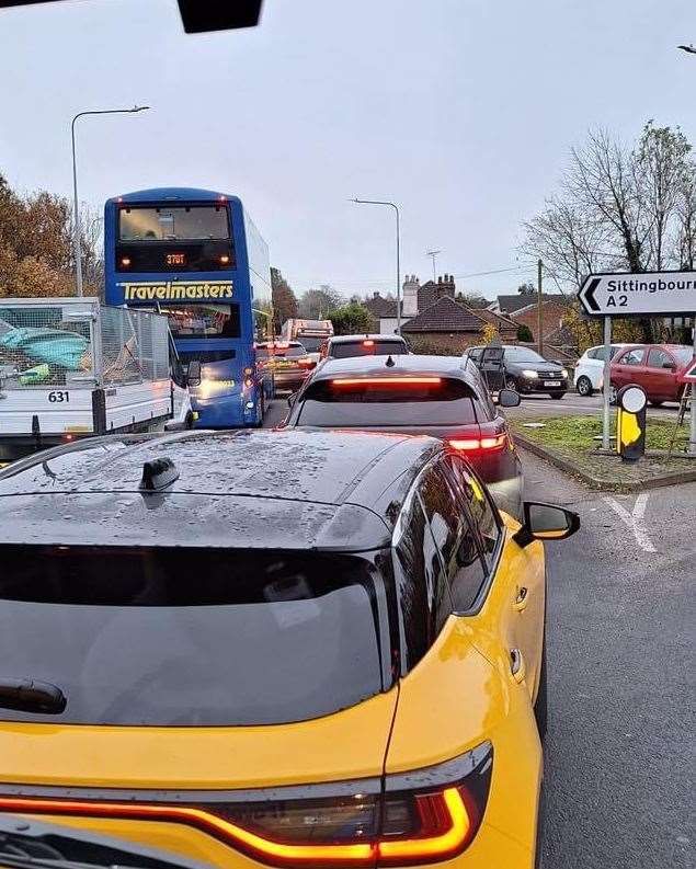 The traffic in and around Sittingbourne after a tanker broke down on the one-way system at West Street