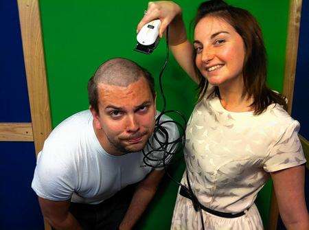 kmfm DJ Rob Wills let Emma loose with the clippers for his charity head shave