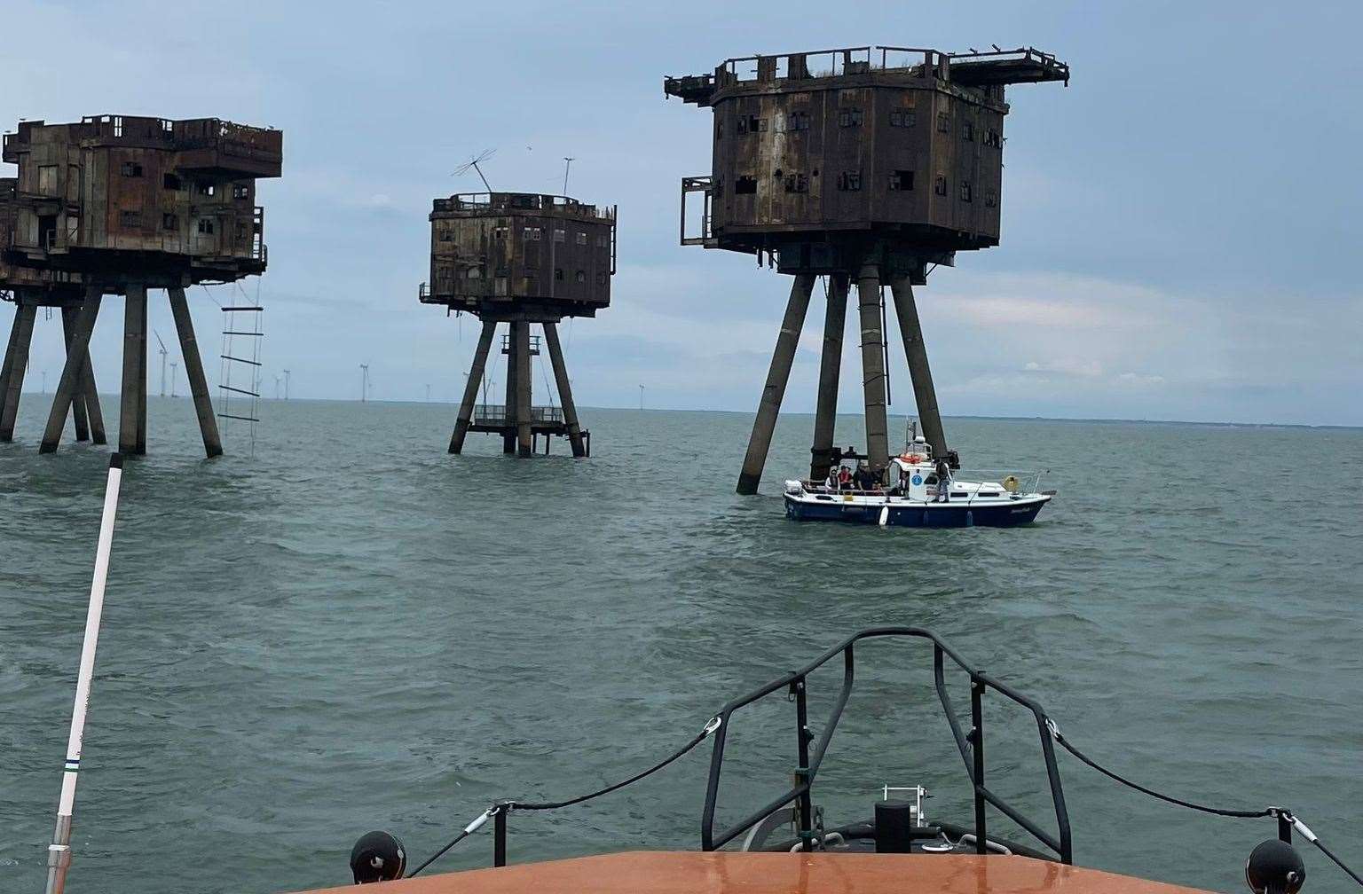 Stranded broken down boat at Red Sand Towers. Picture: RNLI Sheerness