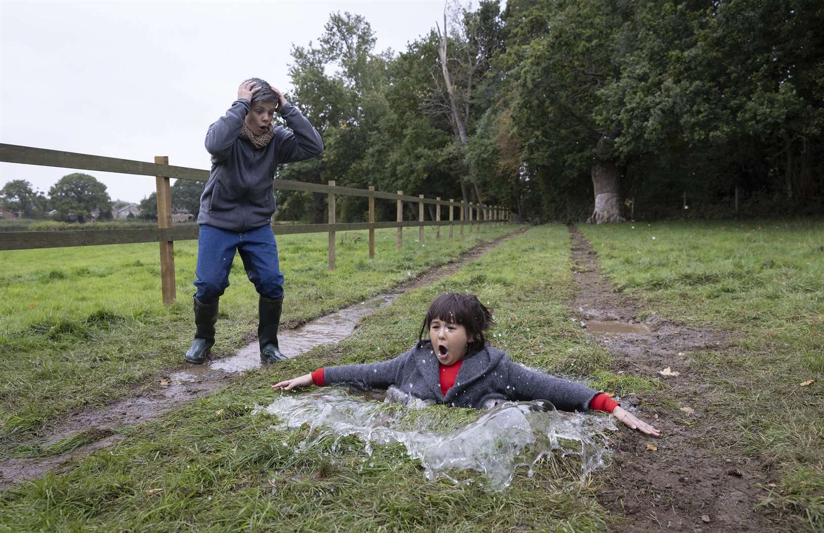 Grace Hindle starred as The Vicar Of Dibley’s Geraldine Granger falling chest-deep into a puddle (Matt Alexander/Gold/PA)