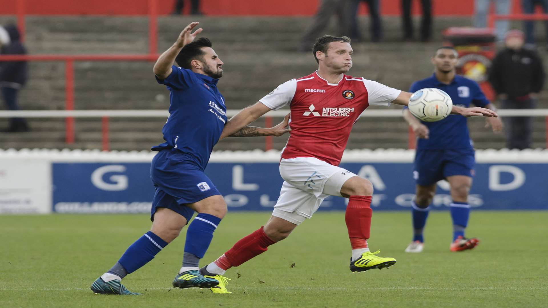 Andy Drury on the ball in midfield against Barrow Picture: Andy Payton