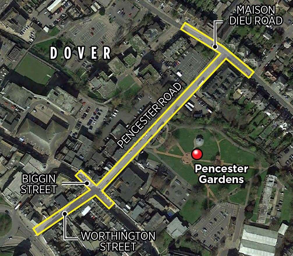 The area affected by the Fastrack contraflow works in Dover