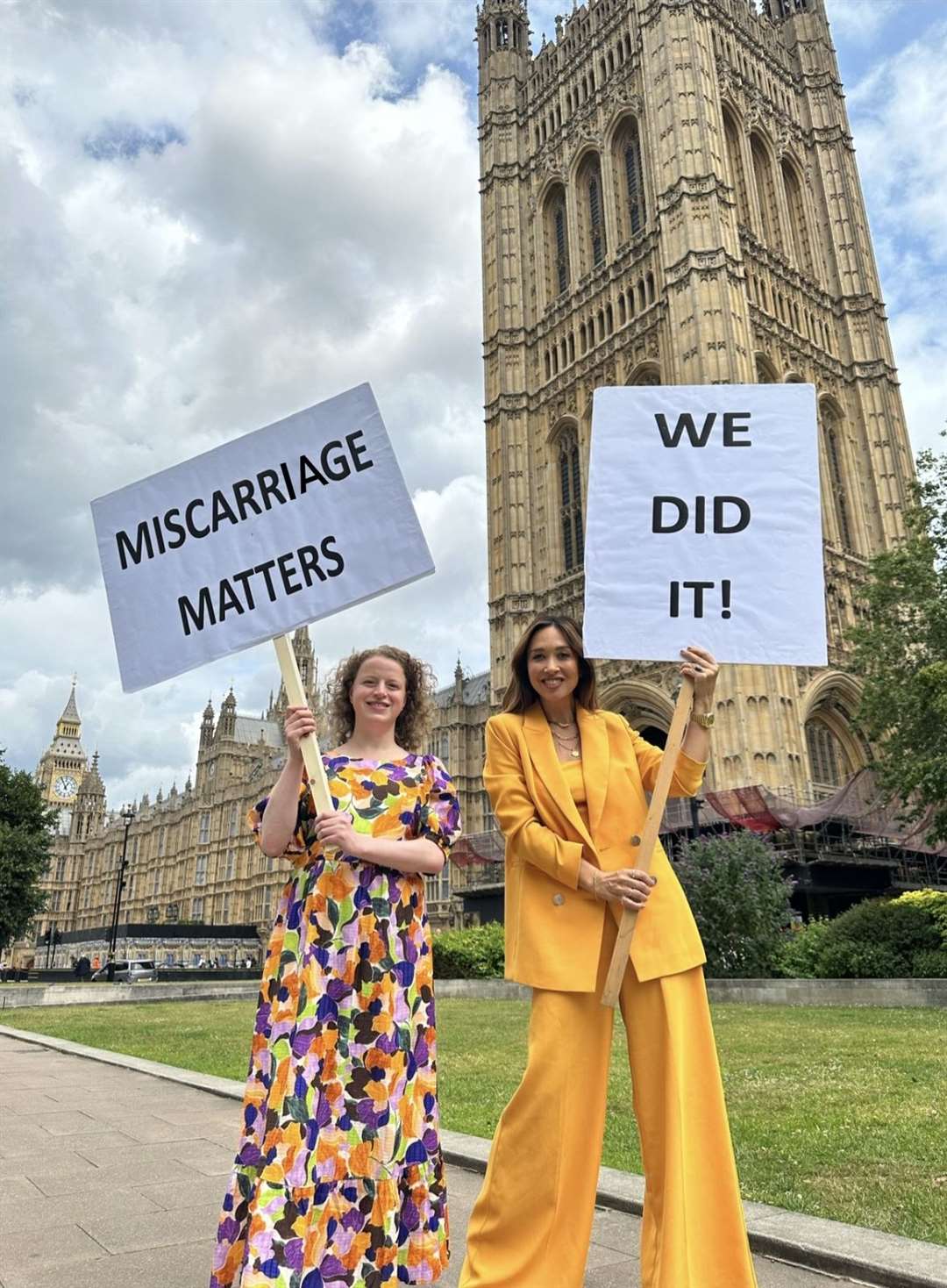 Labour MP Olivia Blake, pictured with Myleene Klass in 2023, branded the three-miscarriage rule ‘cruel’ (Simon Jones PR/PA)