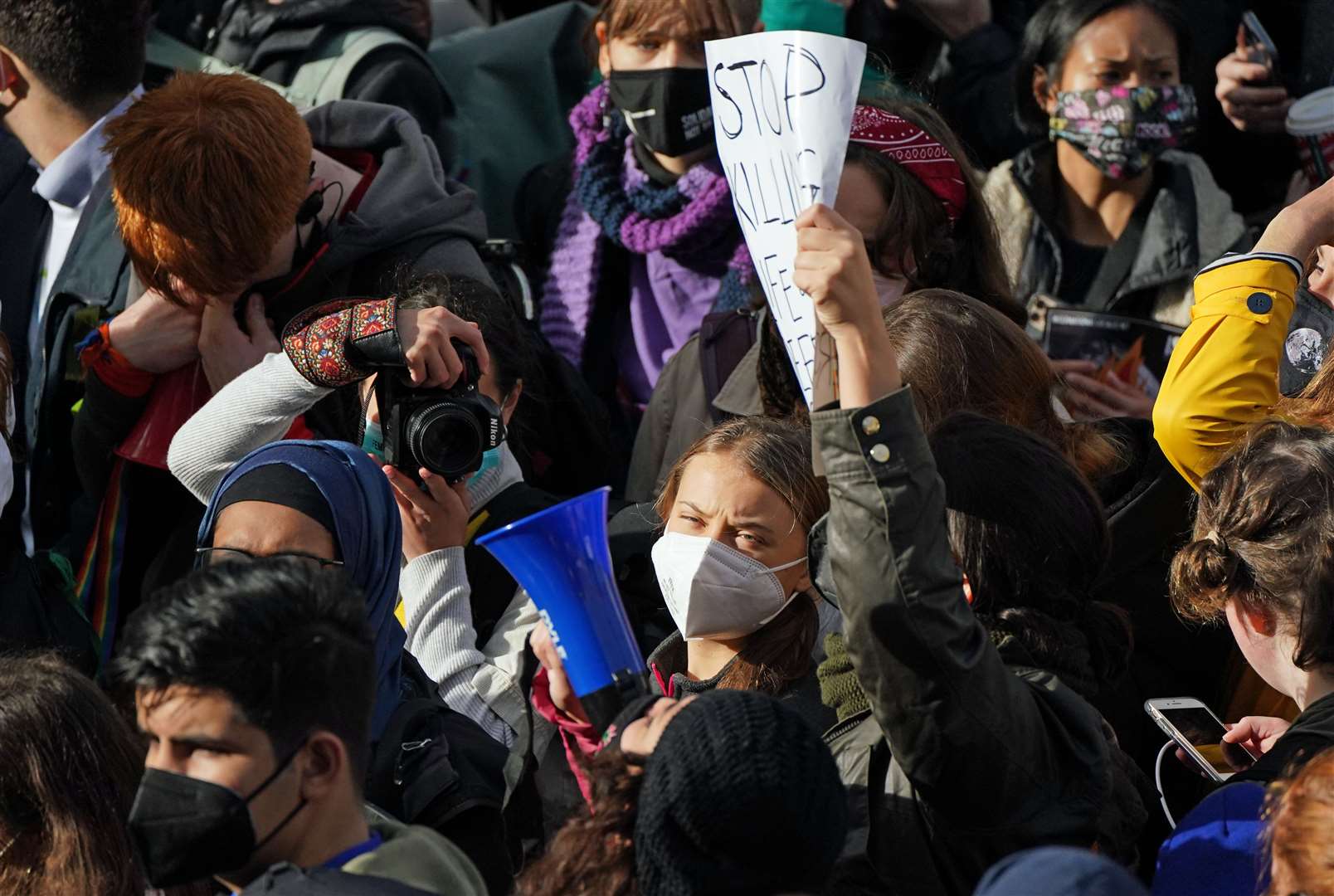 Greta Thunberg, centre, was among those on the march (Andrew Milligan/PA)