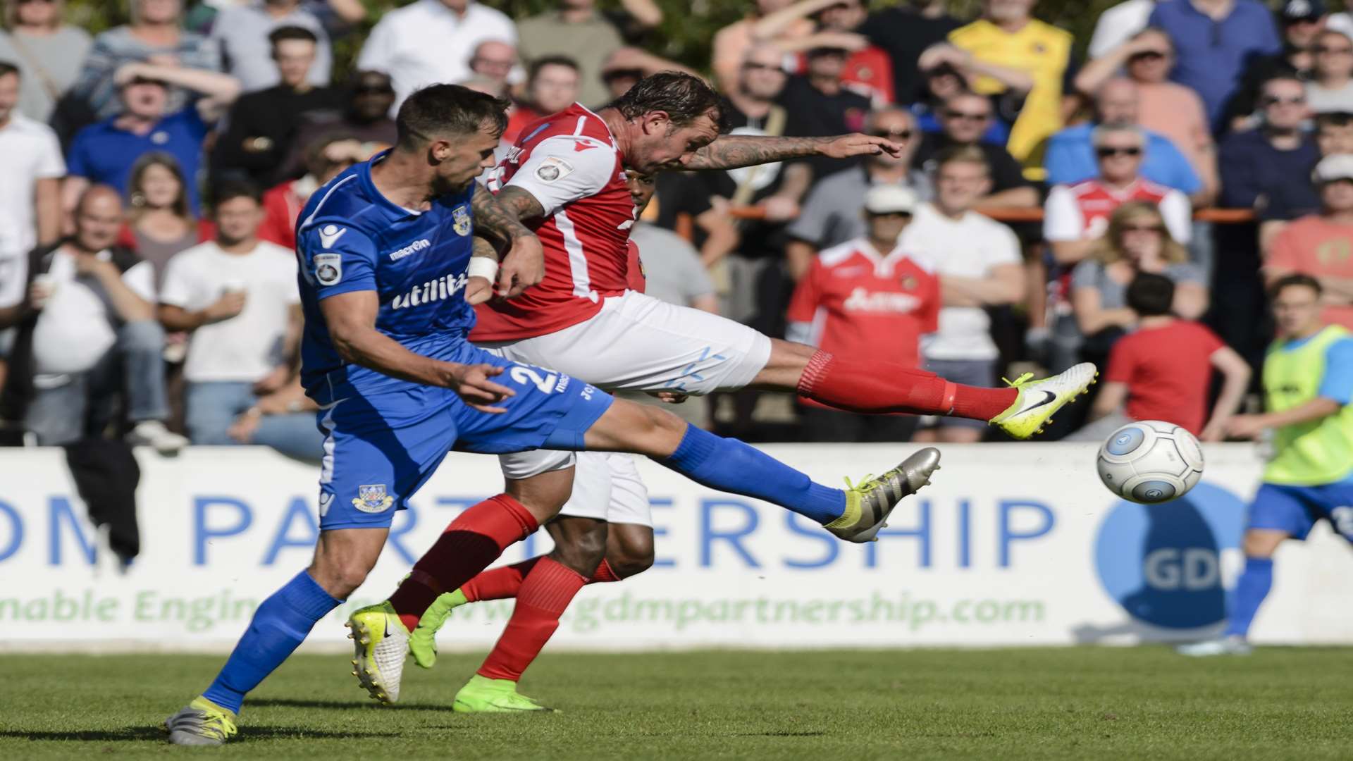 Danny Kedwell goes for goal in the 2-2 draw against Eastleigh Picture: Andy Payton