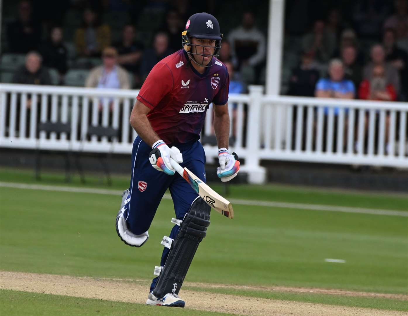 Australian Xavier Bartlett running between the wickets against Middlesex before he claimed three wickets with the ball. Picture: Barry Goodwin