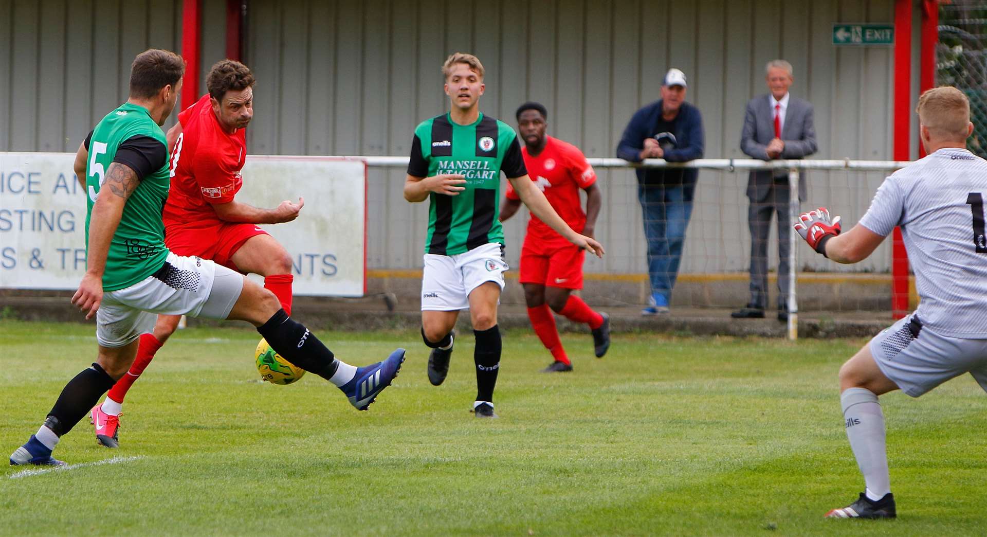 Hythe's Frannie Collin goes for goal against Burgess Hill. Picture: Barry Goodwin (42328635)
