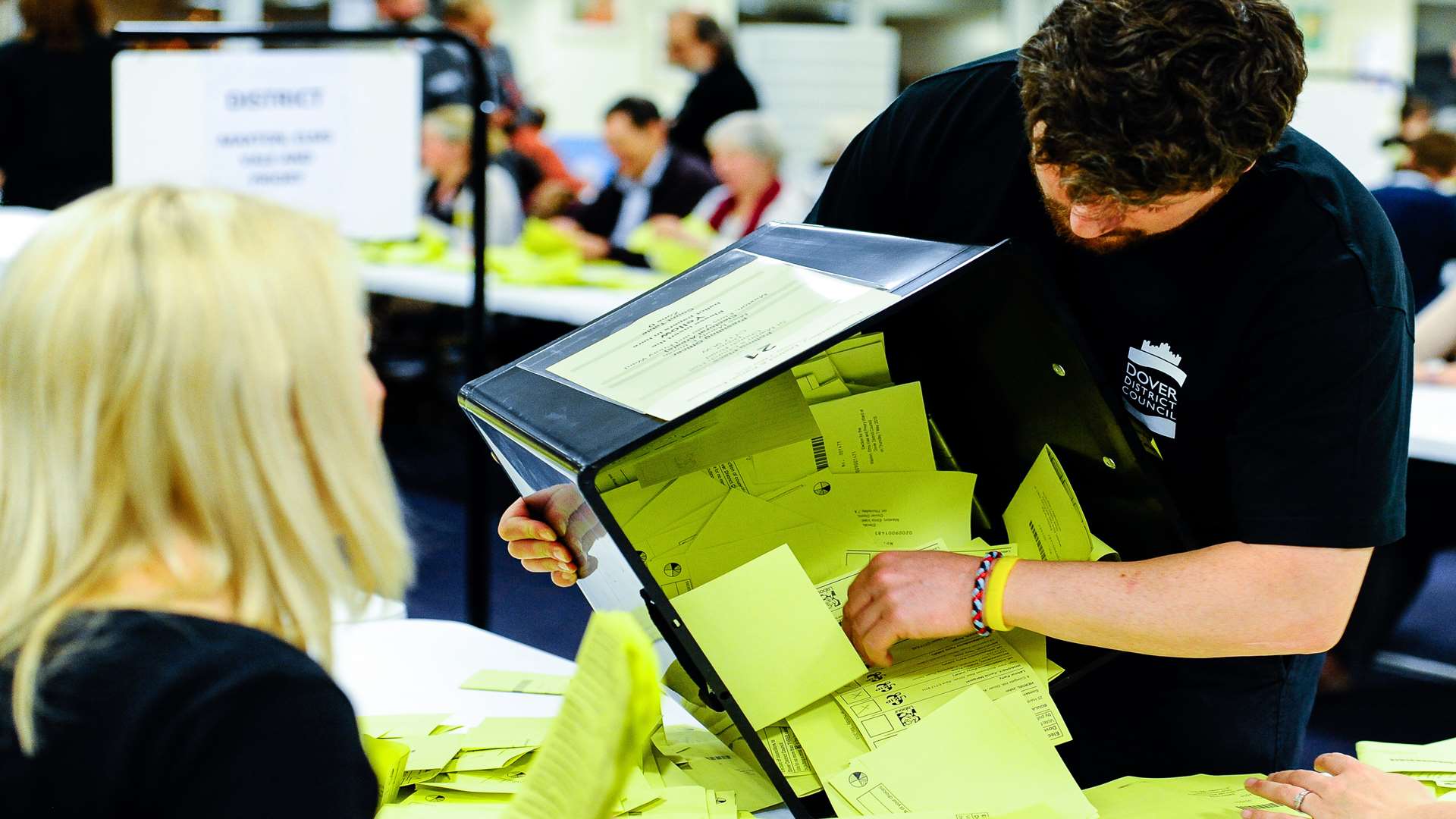 The first ballot box being emptied. Stock image