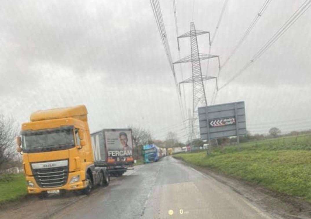 Lorries lined up on Hoo