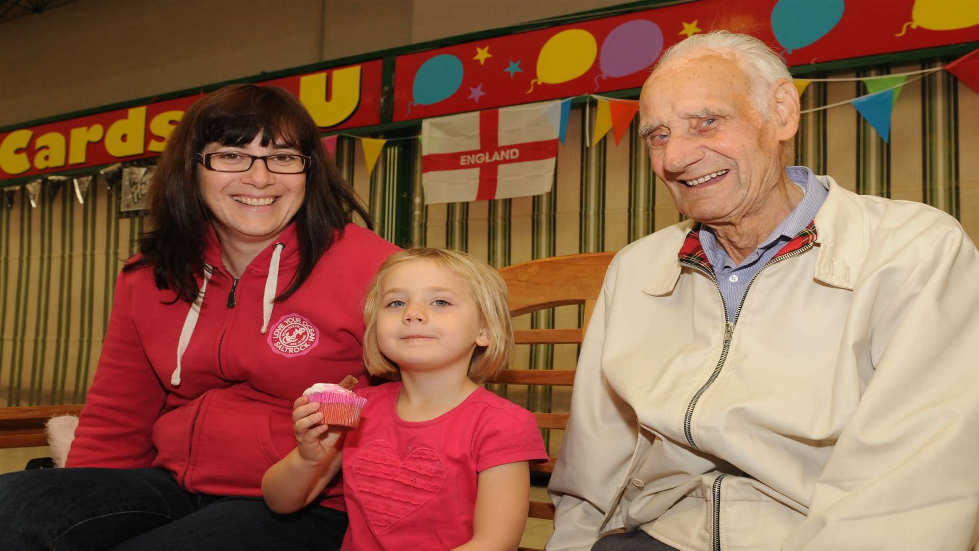 Debbie Dickenson with Emily Rogers, 4, and neighbour Arthur Jensen, 95