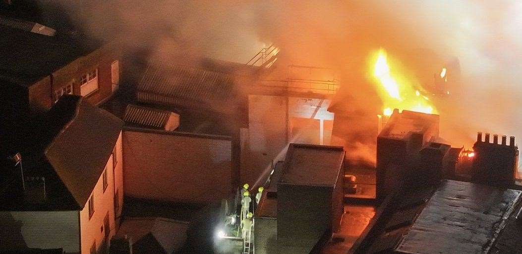 Debenhams department store in Guildhall Street, Canterbury city centre went up in flames. Picture: UKNIP