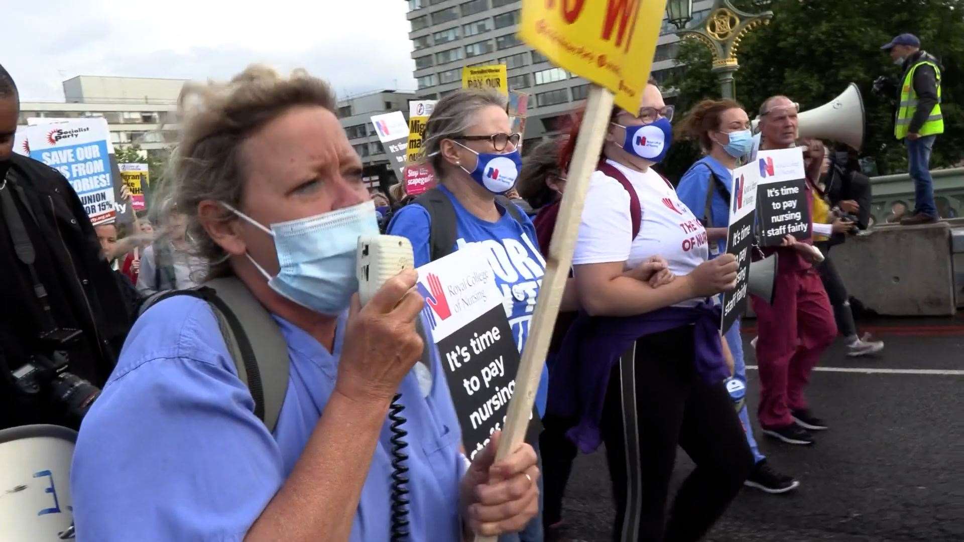 Janet Maiden speaks to health workers (PA Video/PA)