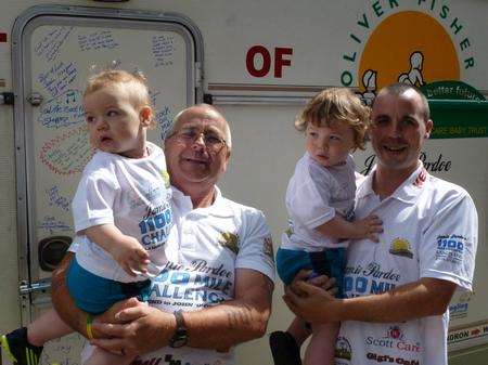 Jamie Pardoe, right, with dad Stuart and children Brentley, left, and Reuben