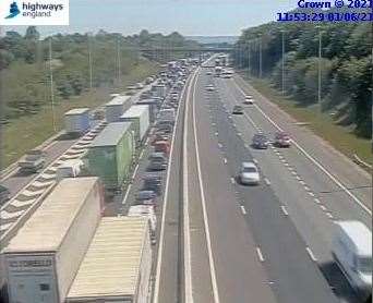 A crash is causing delays on the M20 coast bound between J3 and J4. Picture: Highways England