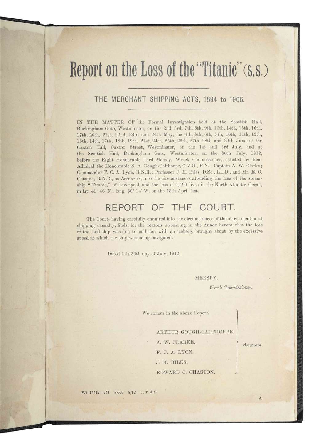 A rare report of the first British investigation into the sinking of the Titanic (Robert Malone/PA)