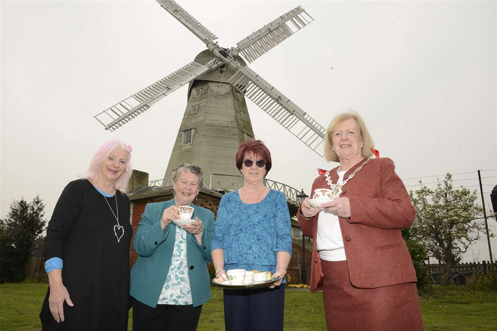 Diane Gallon, Deputy Mayor Cllr Jenny Webb and windmill manager Pat White with Ashford Mayor Cllr Jassamy Blanford. Picture: Paul Amos