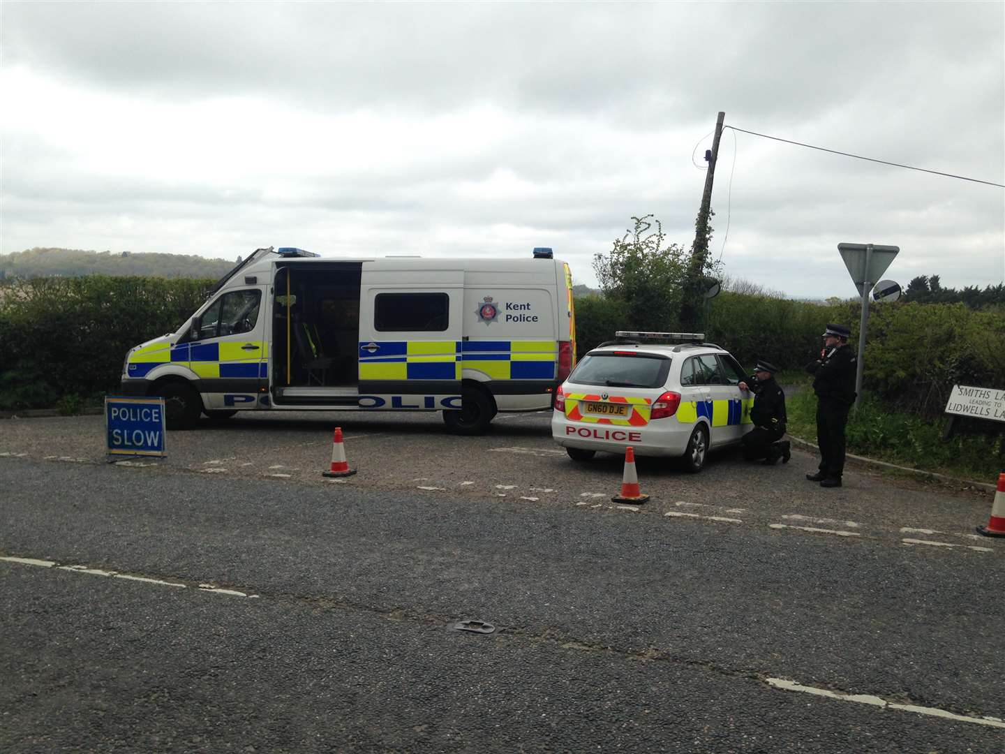 Police vehicles block off Smiths Lane, Goudhurst