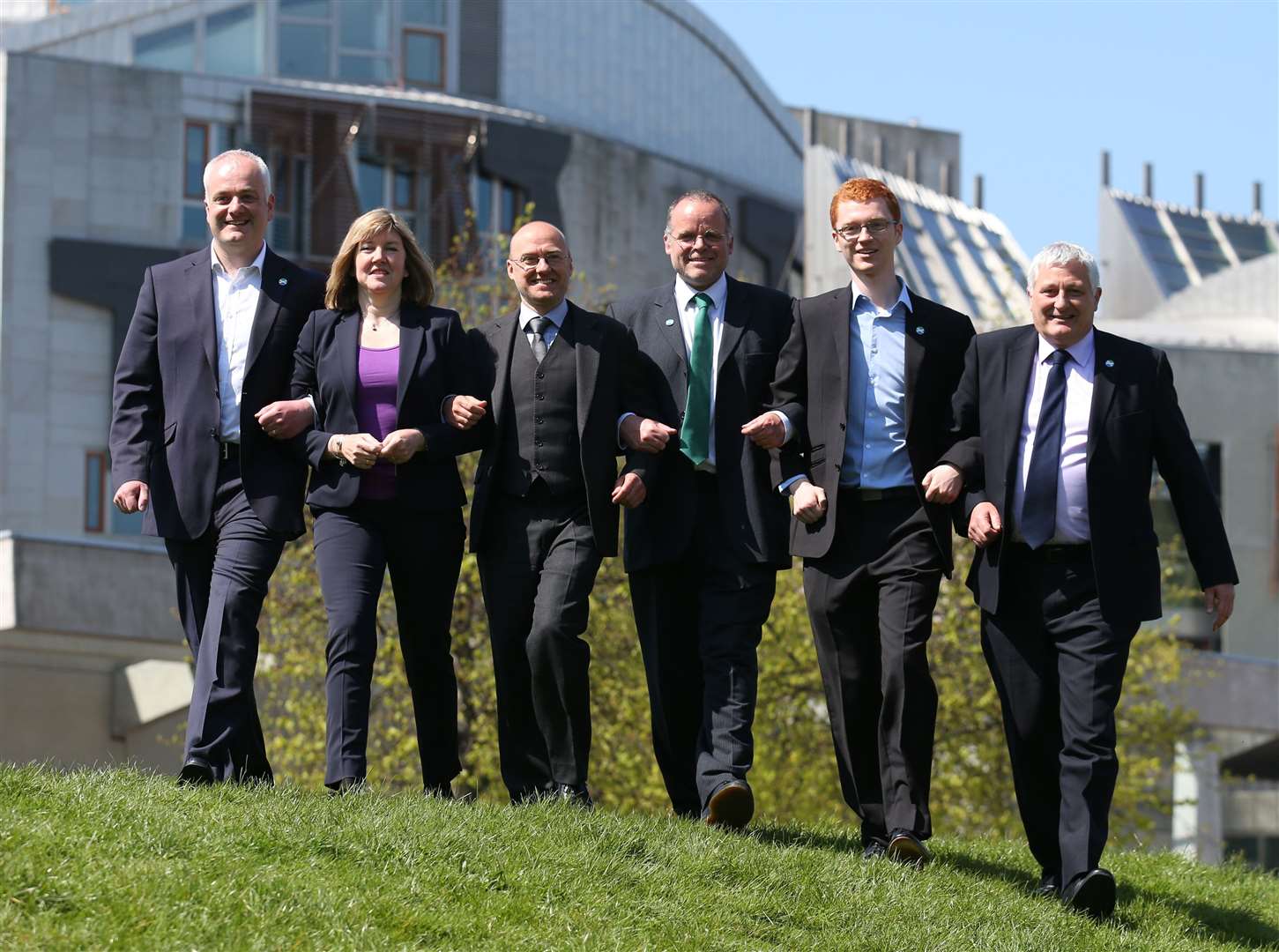 The resignation of Andy Wightman, centre, reduces the Scottish Greens’ Holyrood group to five (Andrew Milligan/PA)