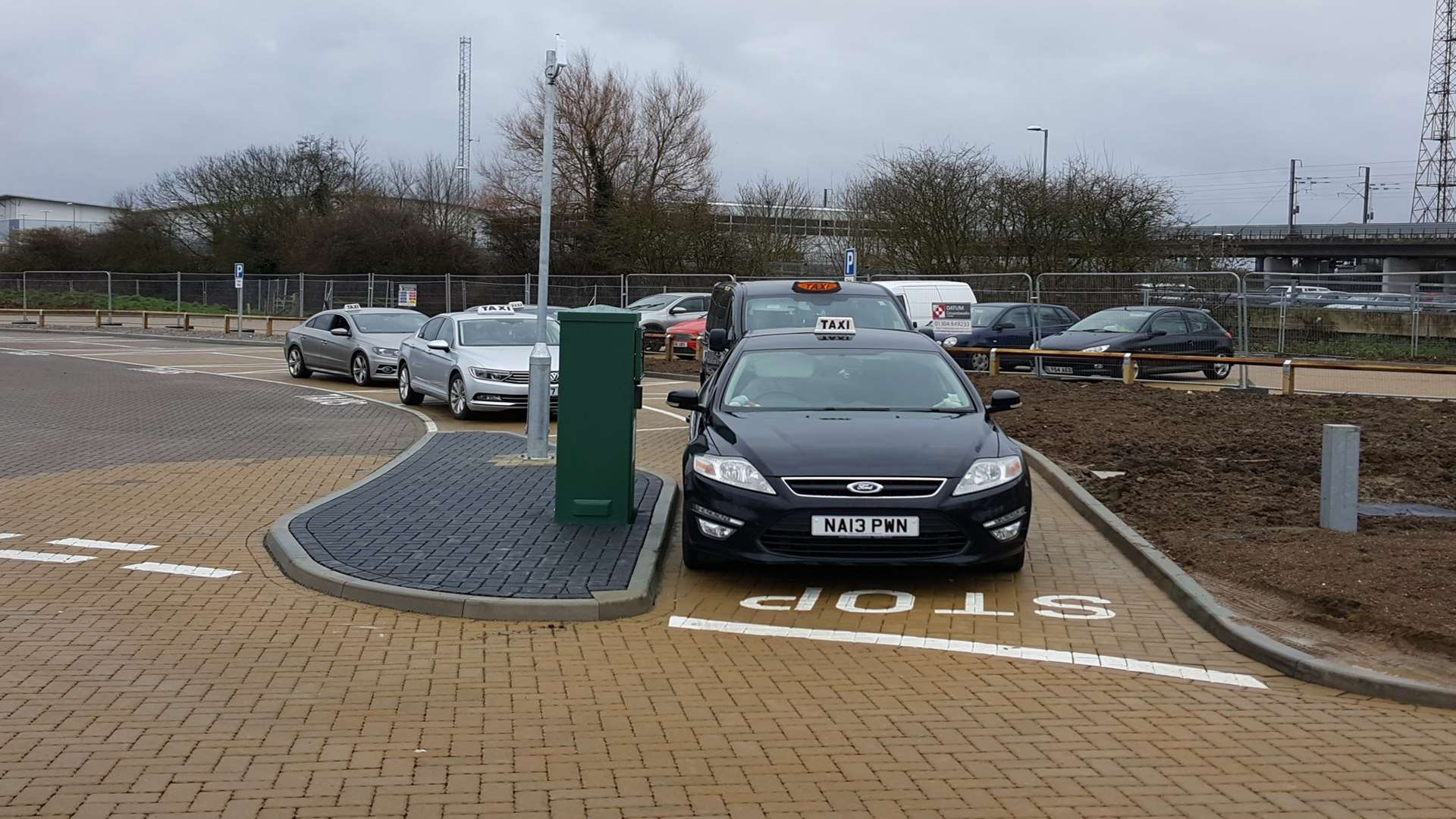 Taxis waiting in the Stour Centre car park